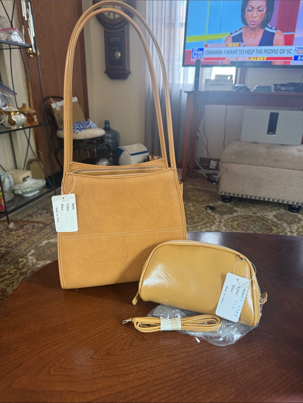 Butter yellow Women's Shoulder Bag Set – tote with butter yellow clutch/crossbdy
